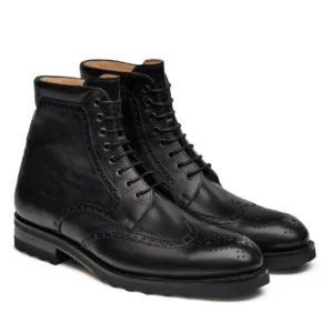 Height Increasing Black Leather Rennes Chunky Oxford Boots