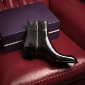 Height Increasing Black Leather Vasto Zipper Boots - AW24